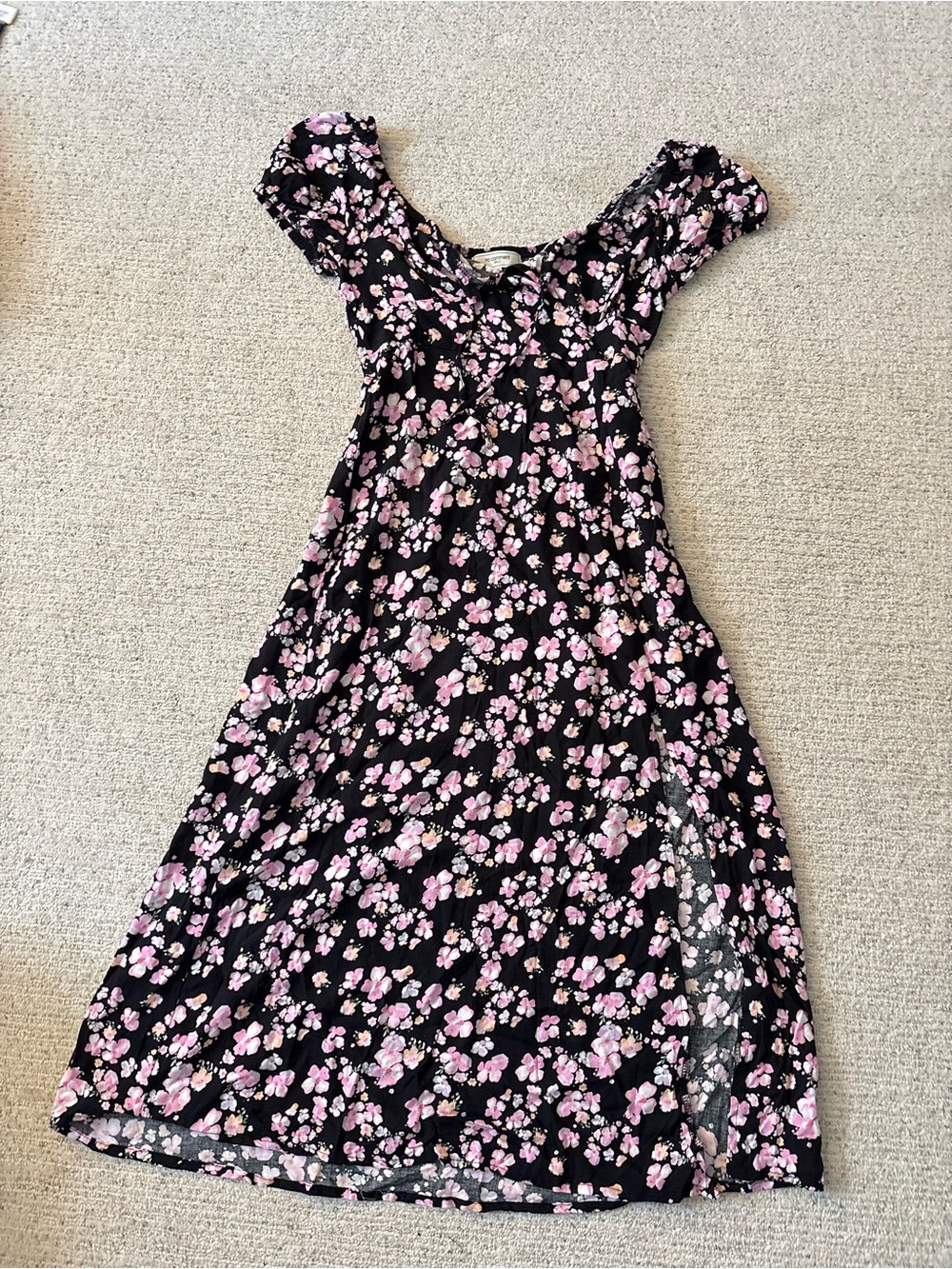 Girls' Black Dress with Pink Floral Print